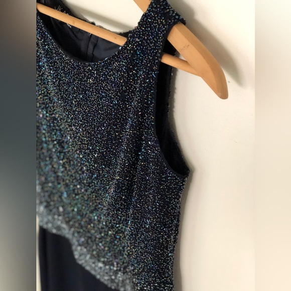 JKARA Navy Beaded Long Evening Dress - Picture 5 of 7